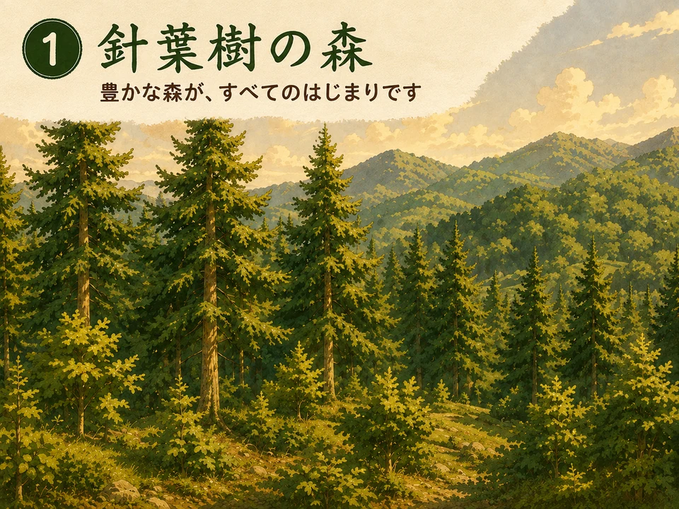 山々に広がる針葉樹の森